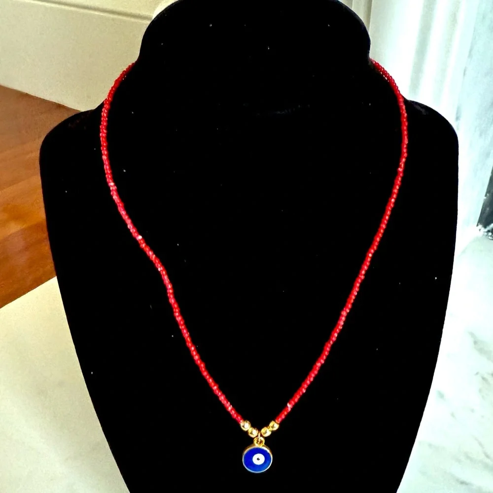 Blue Evil Eye 🧿 Pendant Red Beaded Necklace Jewelry Girls Kids Boys Nee Necklace